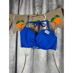 Sundazed Solid Nixie Bra Sized Ruffle Edge Halter Bikini Top Azure Size 36DD